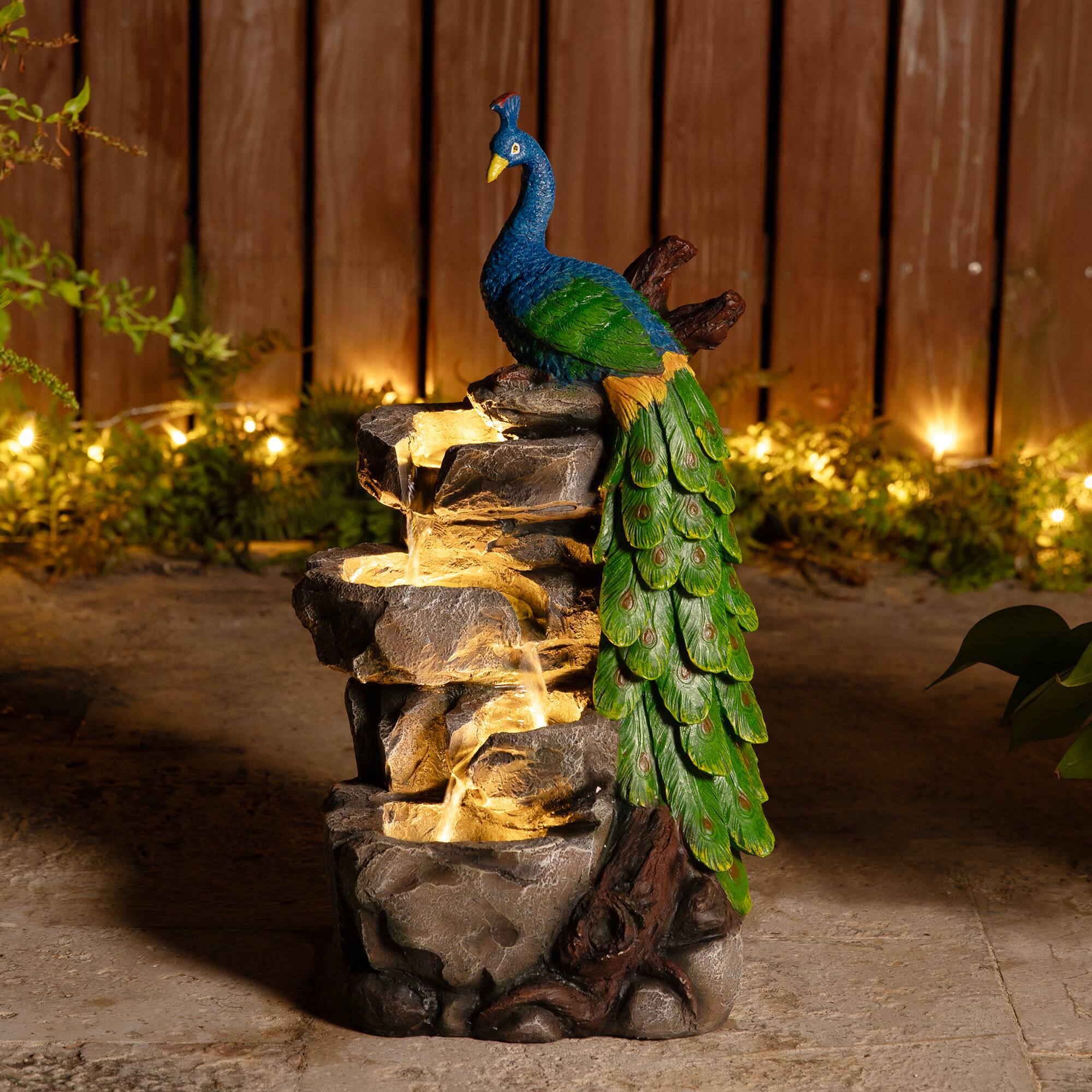 Glitzhome® 20.5" LED 4-Tier Peacock Outdoor Fountain